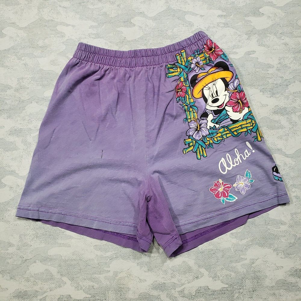 Vintage Mickey Unlimited Shorts Womens‎ Small Purple Minnie Aloha Pull On
